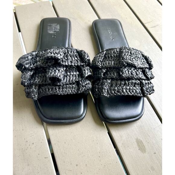 FARM Rio Ruffle Black Crochet Flat Slide Sandals Women's Size 9 - Picture 3 of 8